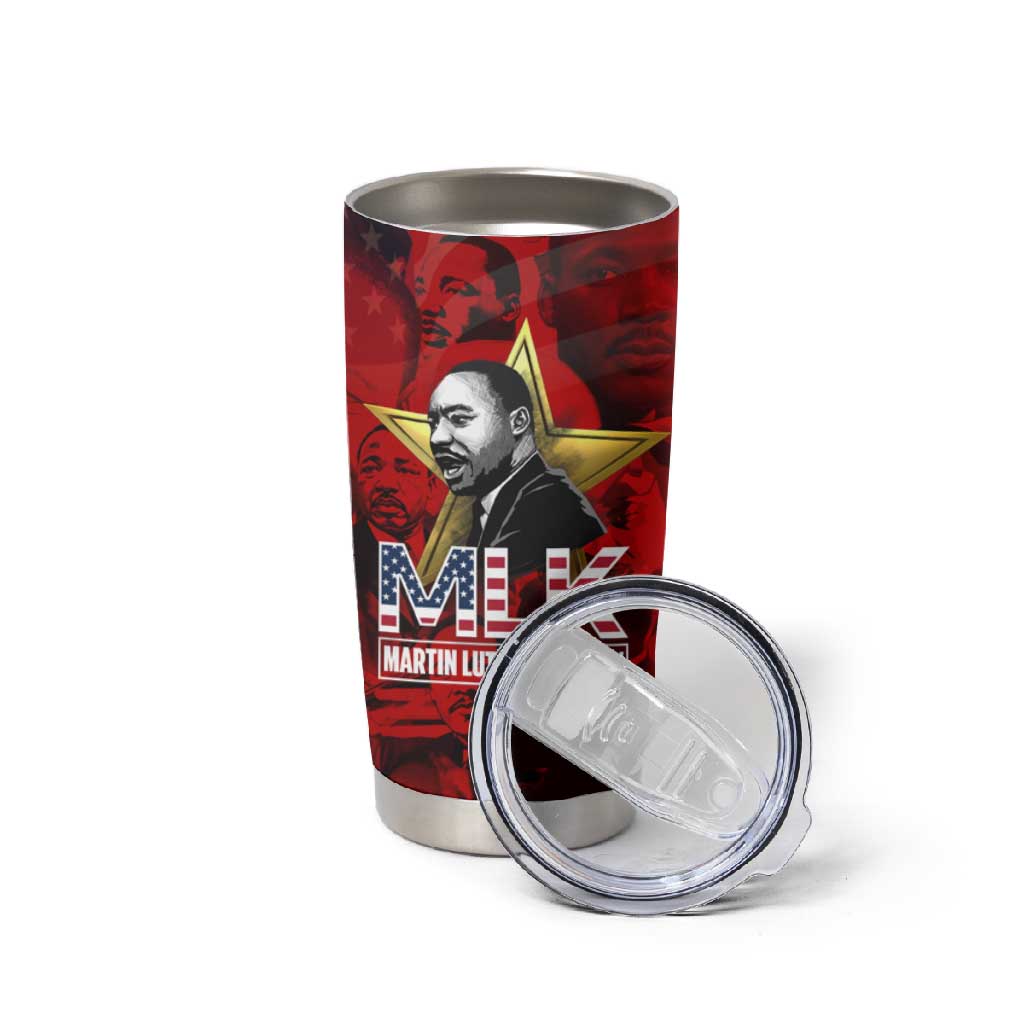 MLK Day Tumbler Cup Martin Luther King Jr Tribute American Flag Lettering - Wonder Print Shop