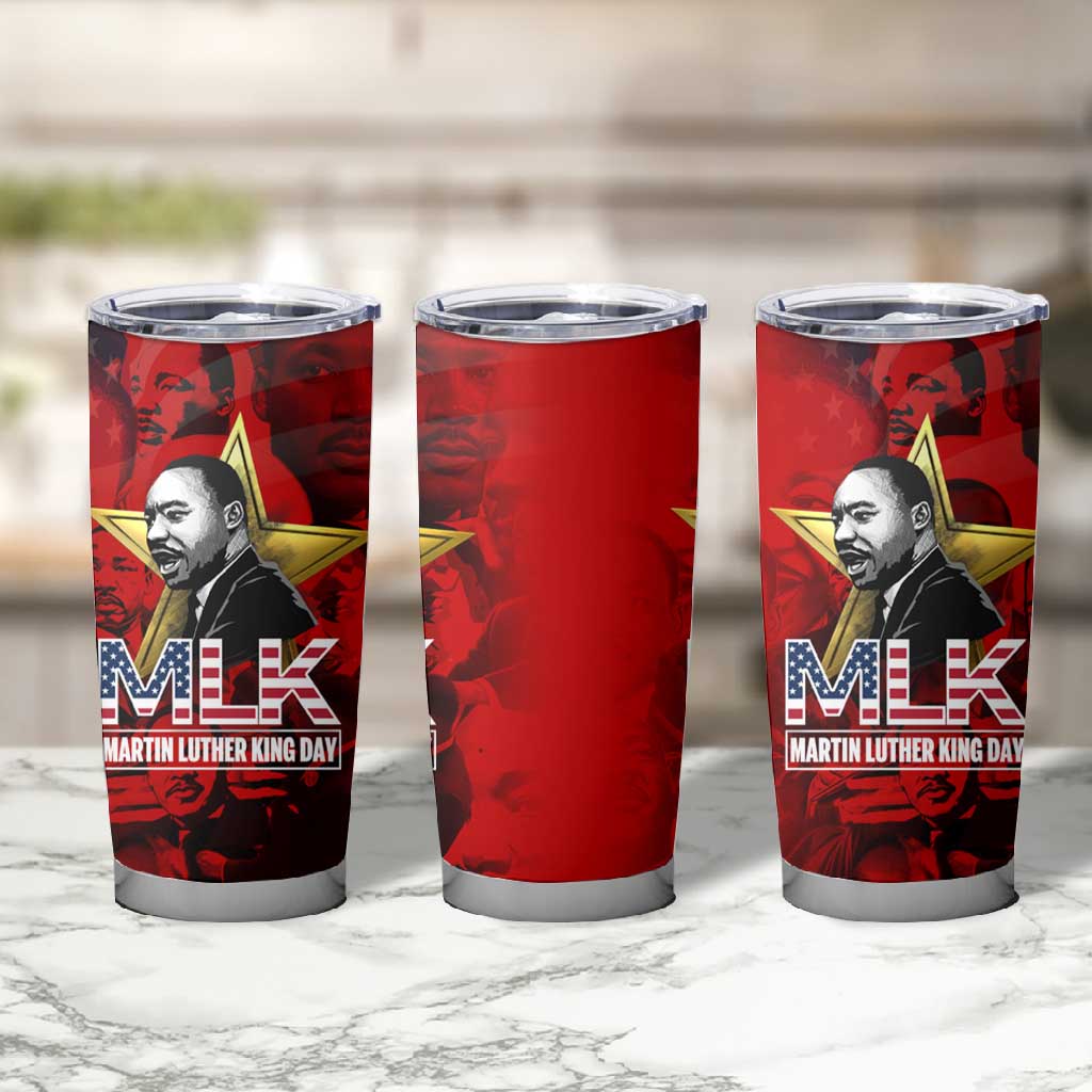 MLK Day Tumbler Cup Martin Luther King Jr Tribute American Flag Lettering - Wonder Print Shop
