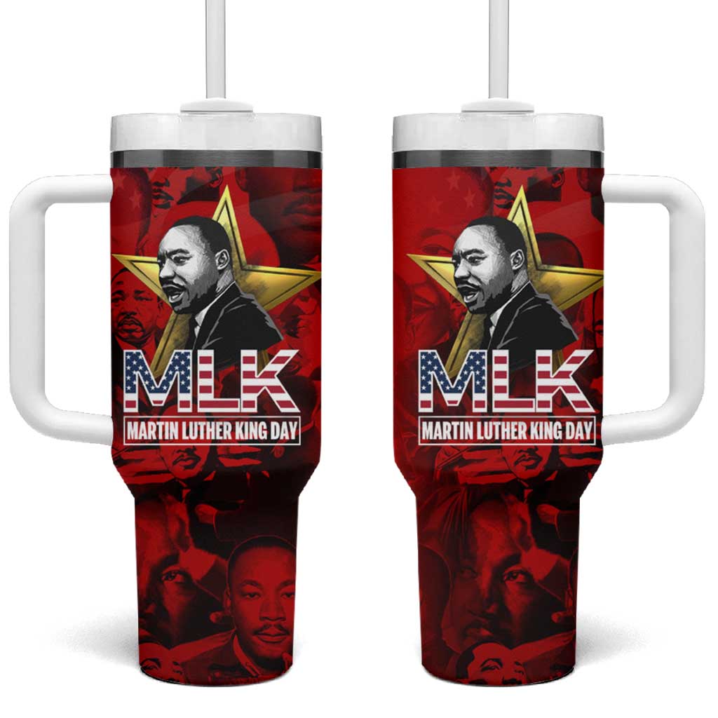 MLK Day Tumbler With Handle Martin Luther King Jr Tribute American Flag Lettering - Wonder Print Shop
