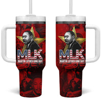 MLK Day Tumbler With Handle Martin Luther King Jr Tribute American Flag Lettering - Wonder Print Shop