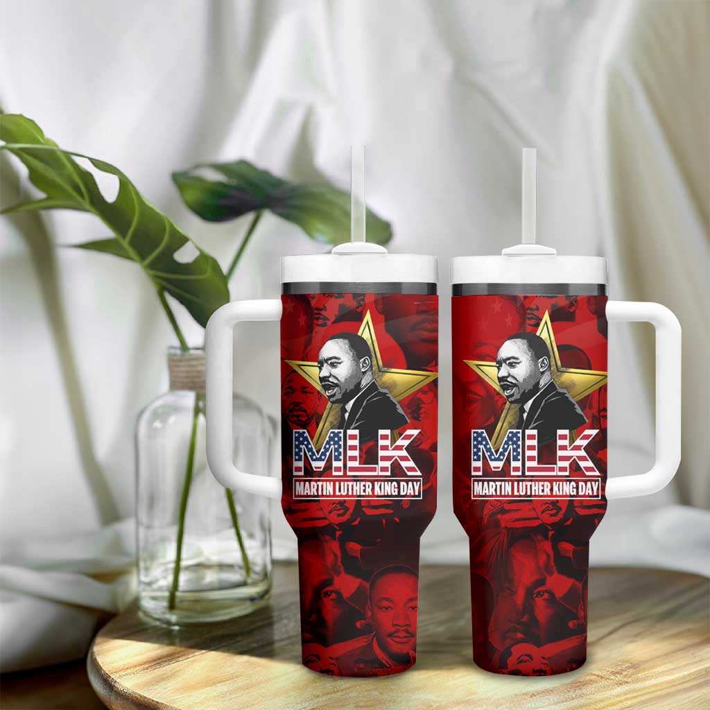 MLK Day Tumbler With Handle Martin Luther King Jr Tribute American Flag Lettering - Wonder Print Shop