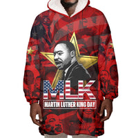 MLK Day Wearable Blanket Hoodie Martin Luther King Jr Tribute American Flag Lettering - Wonder Print Shop