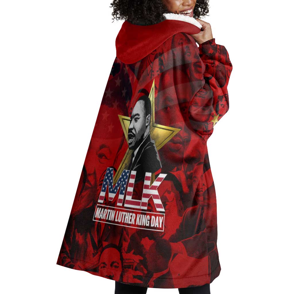 MLK Day Wearable Blanket Hoodie Martin Luther King Jr Tribute American Flag Lettering - Wonder Print Shop