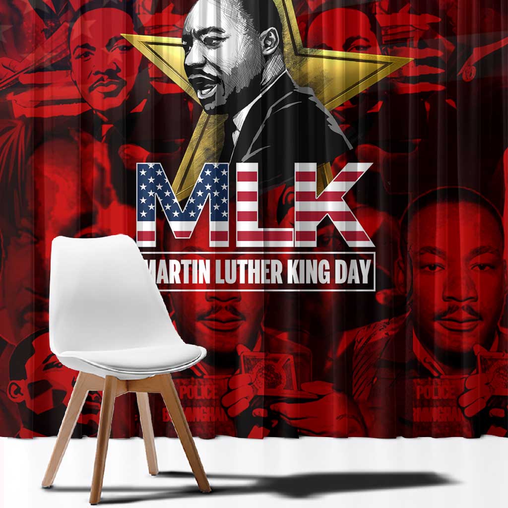 MLK Day Window Curtain Martin Luther King Jr Tribute American Flag Lettering - Wonder Print Shop