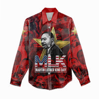 MLK Day Women Casual Shirt Martin Luther King Jr Tribute American Flag Lettering - Wonder Print Shop