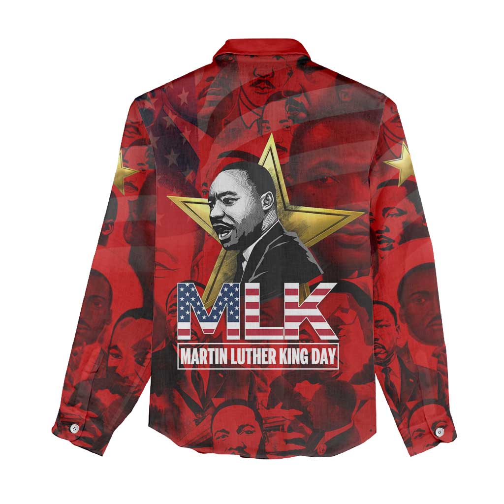 MLK Day Women Casual Shirt Martin Luther King Jr Tribute American Flag Lettering - Wonder Print Shop