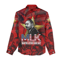 MLK Day Women Casual Shirt Martin Luther King Jr Tribute American Flag Lettering - Wonder Print Shop