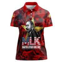 MLK Day Women Polo Shirt Martin Luther King Jr Tribute American Flag Lettering - Wonder Print Shop