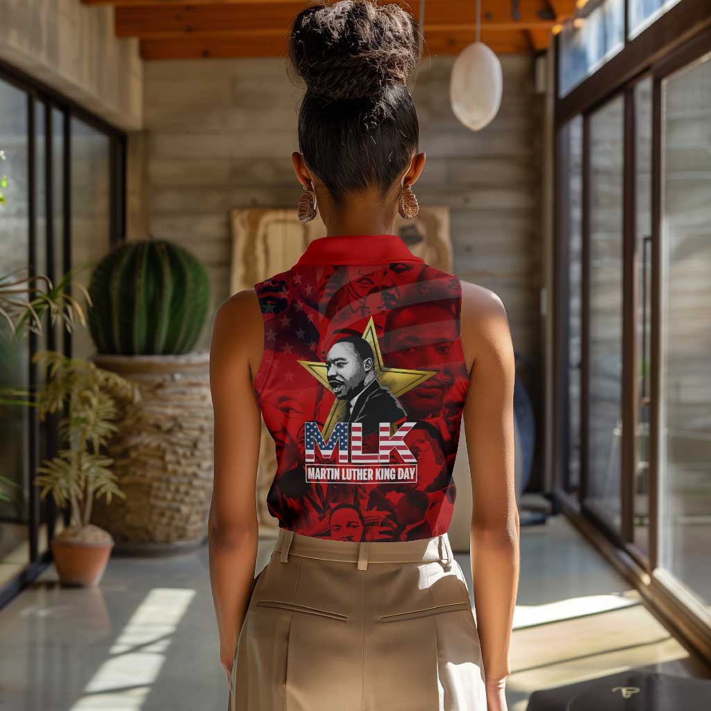 MLK Day Women Sleeveless Polo Shirt Martin Luther King Jr Tribute American Flag Lettering - Wonder Print Shop