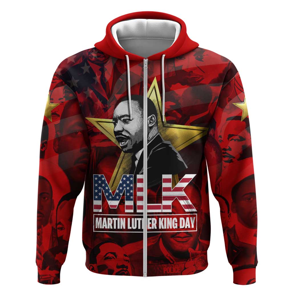 MLK Day Zip Hoodie Martin Luther King Jr Tribute American Flag Lettering - Wonder Print Shop