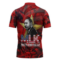MLK Day Zipper Polo Shirt Martin Luther King Jr Tribute American Flag Lettering - Wonder Print Shop
