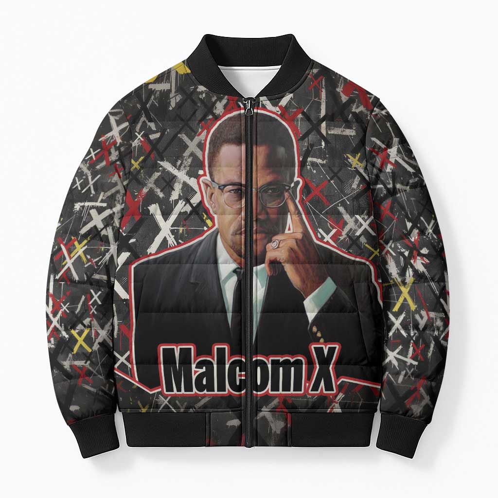 Malcolm X Bomber Puffer Jacket Street Art Style Portrait Quote The Future Belongs to Those Who Prepare Civil Rights Tribute - Wonder Print Shop