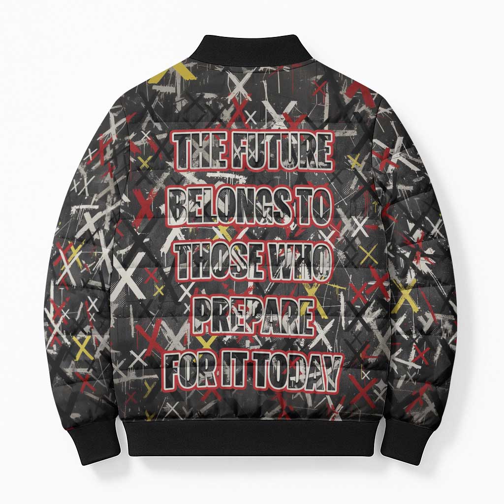 Malcolm X Bomber Puffer Jacket Street Art Style Portrait Quote The Future Belongs to Those Who Prepare Civil Rights Tribute - Wonder Print Shop