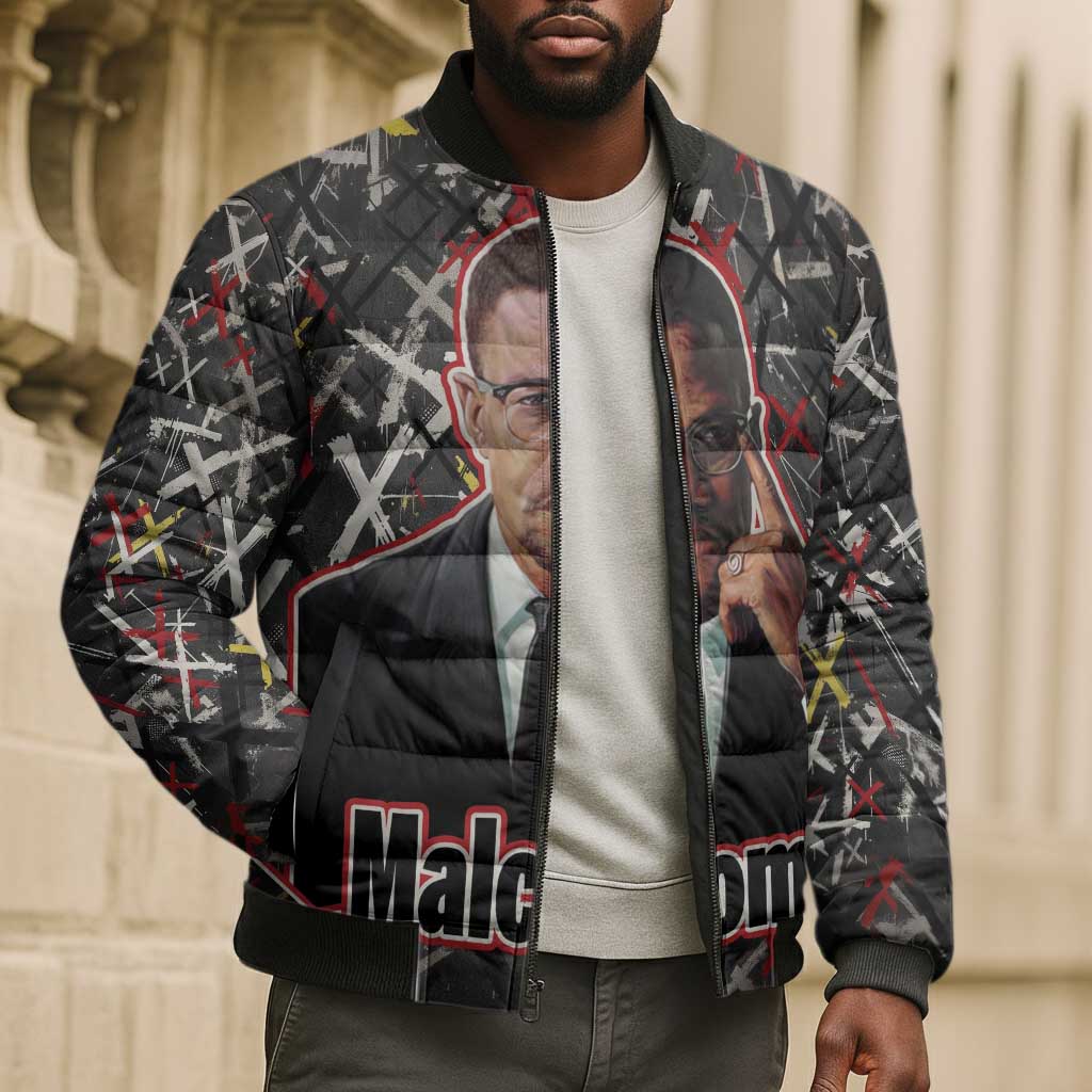 Malcolm X Bomber Puffer Jacket Street Art Style Portrait Quote The Future Belongs to Those Who Prepare Civil Rights Tribute - Wonder Print Shop