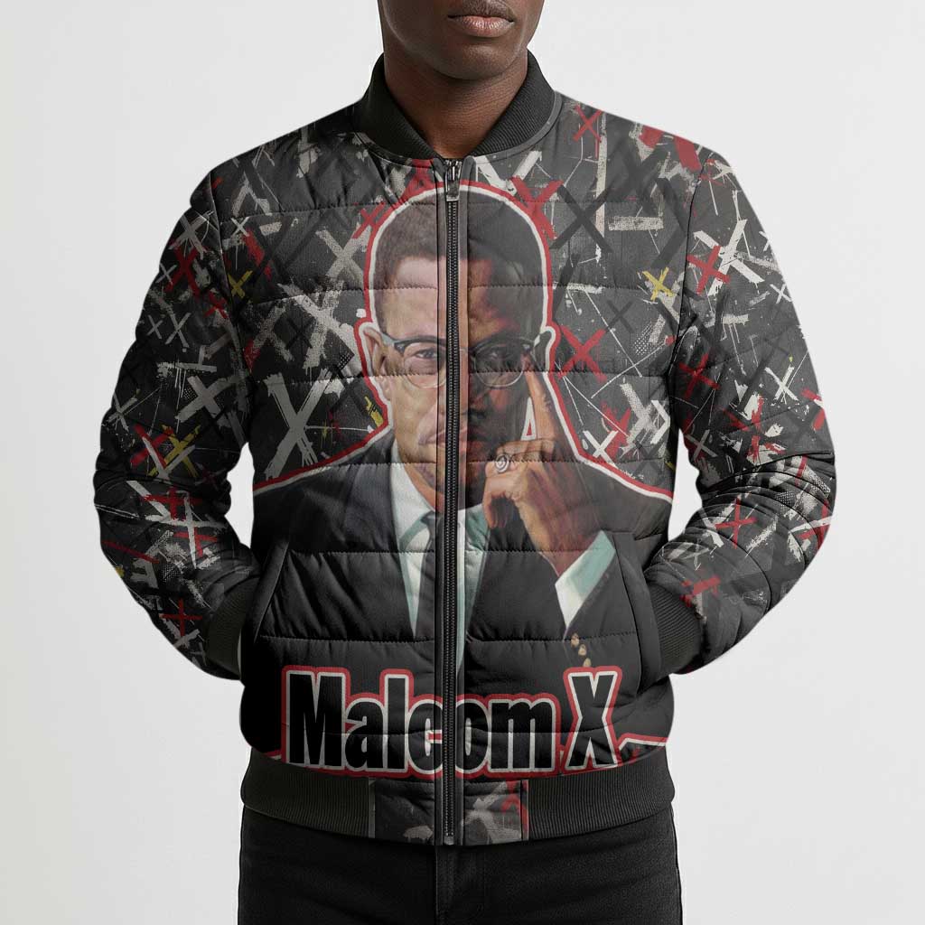 Malcolm X Bomber Puffer Jacket Street Art Style Portrait Quote The Future Belongs to Those Who Prepare Civil Rights Tribute - Wonder Print Shop