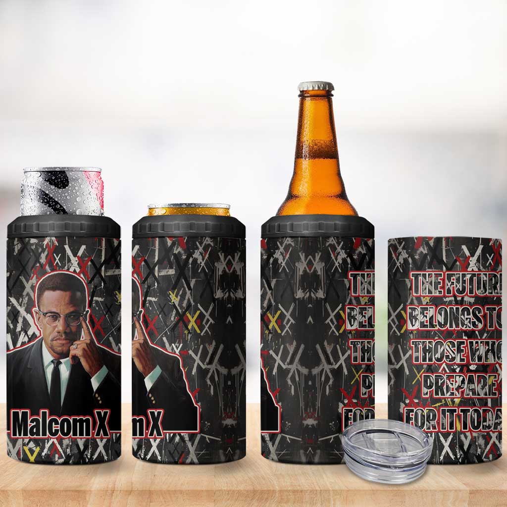 Malcolm X 4 in 1 Can Cooler Tumbler Street Art Style Portrait Quote The Future Belongs to Those Who Prepare Civil Rights Tribute - Wonder Print Shop