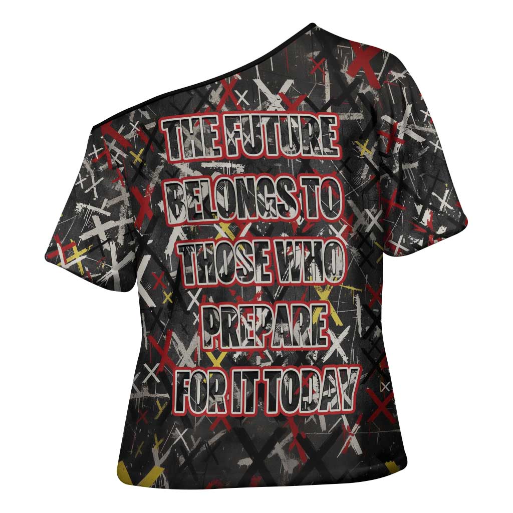 Malcolm X Cross Shoulder Shirt Street Art Style Portrait Quote The Future Belongs to Those Who Prepare Civil Rights Tribute - Wonder Print Shop