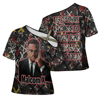 Malcolm X Cross Shoulder Shirt Street Art Style Portrait Quote The Future Belongs to Those Who Prepare Civil Rights Tribute - Wonder Print Shop