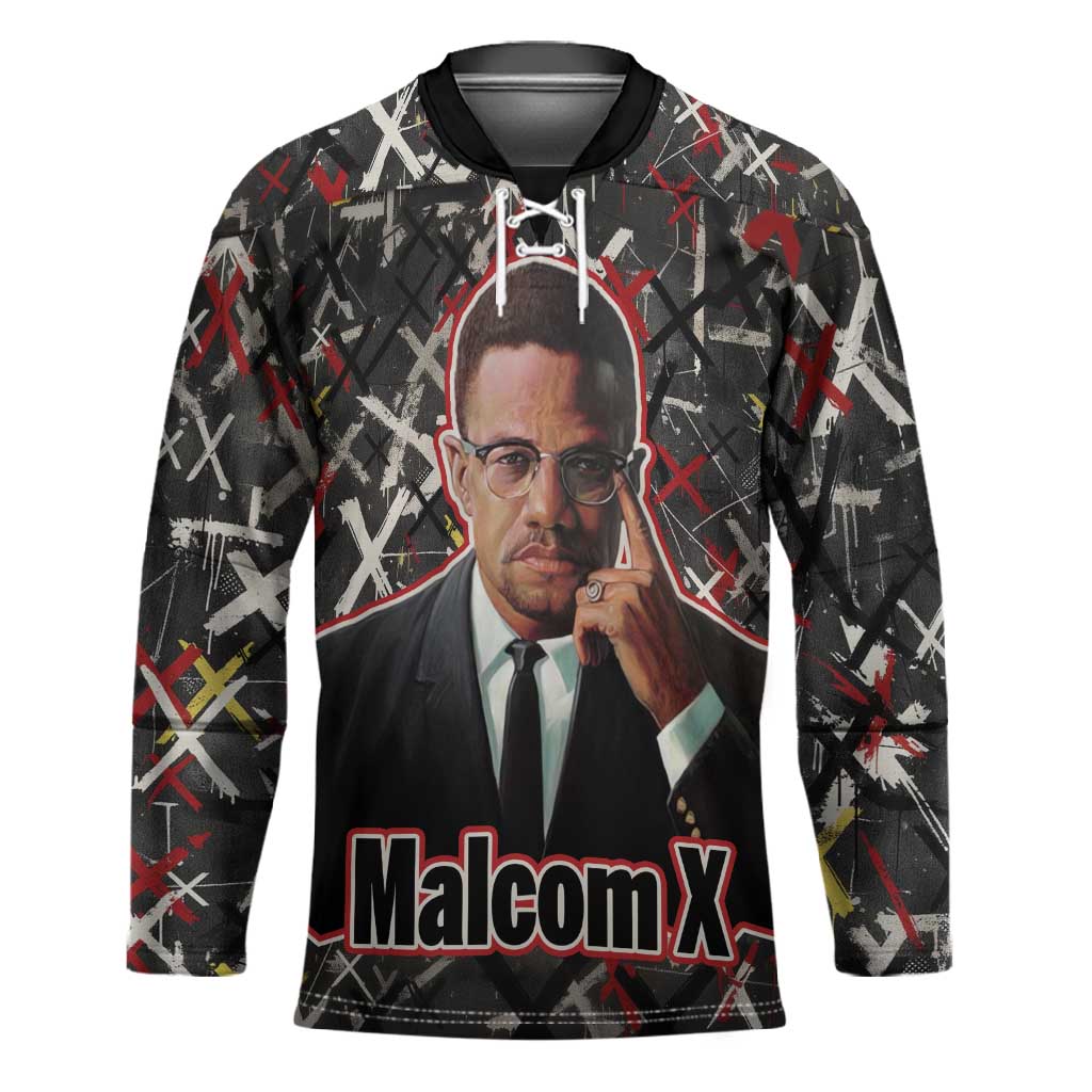 Malcolm X Hockey Jersey Street Art Style Portrait Quote The Future Belongs to Those Who Prepare Civil Rights Tribute - Wonder Print Shop