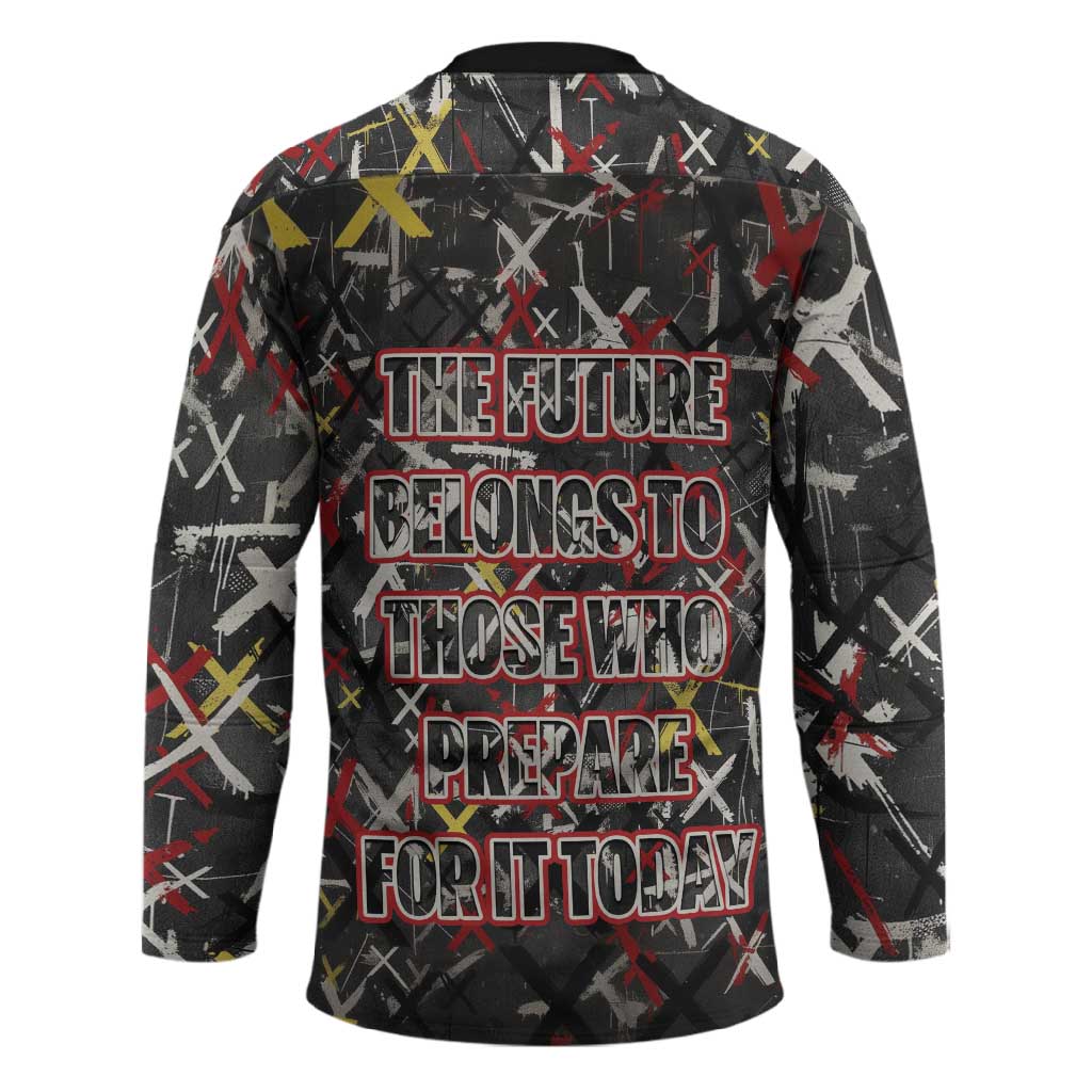 Malcolm X Hockey Jersey Street Art Style Portrait Quote The Future Belongs to Those Who Prepare Civil Rights Tribute - Wonder Print Shop