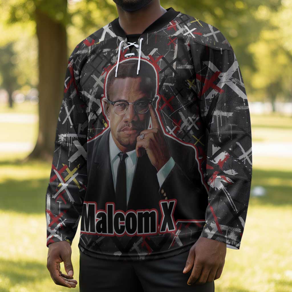 Malcolm X Hockey Jersey Street Art Style Portrait Quote The Future Belongs to Those Who Prepare Civil Rights Tribute - Wonder Print Shop
