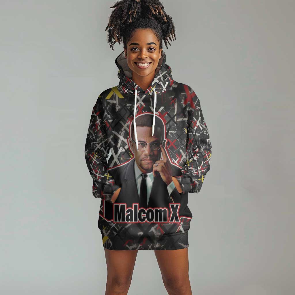 Malcolm X Hoodie Dress Street Art Style Portrait Quote The Future Belongs to Those Who Prepare Civil Rights Tribute - Wonder Print Shop