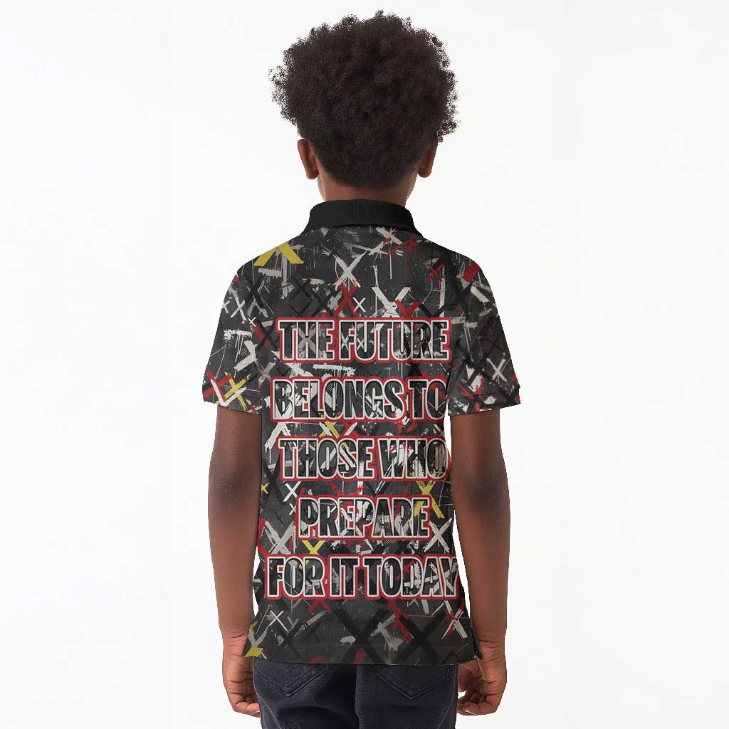Malcolm X Kid Polo Shirt Street Art Style Portrait Quote The Future Belongs to Those Who Prepare Civil Rights Tribute TS04