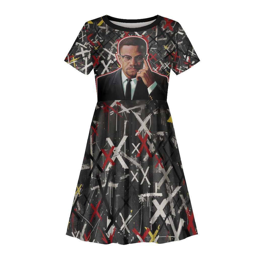 Malcolm X Kid Short Sleeve Dress Street Art Style Portrait Quote The Future Belongs to Those Who Prepare Civil Rights Tribute TS04