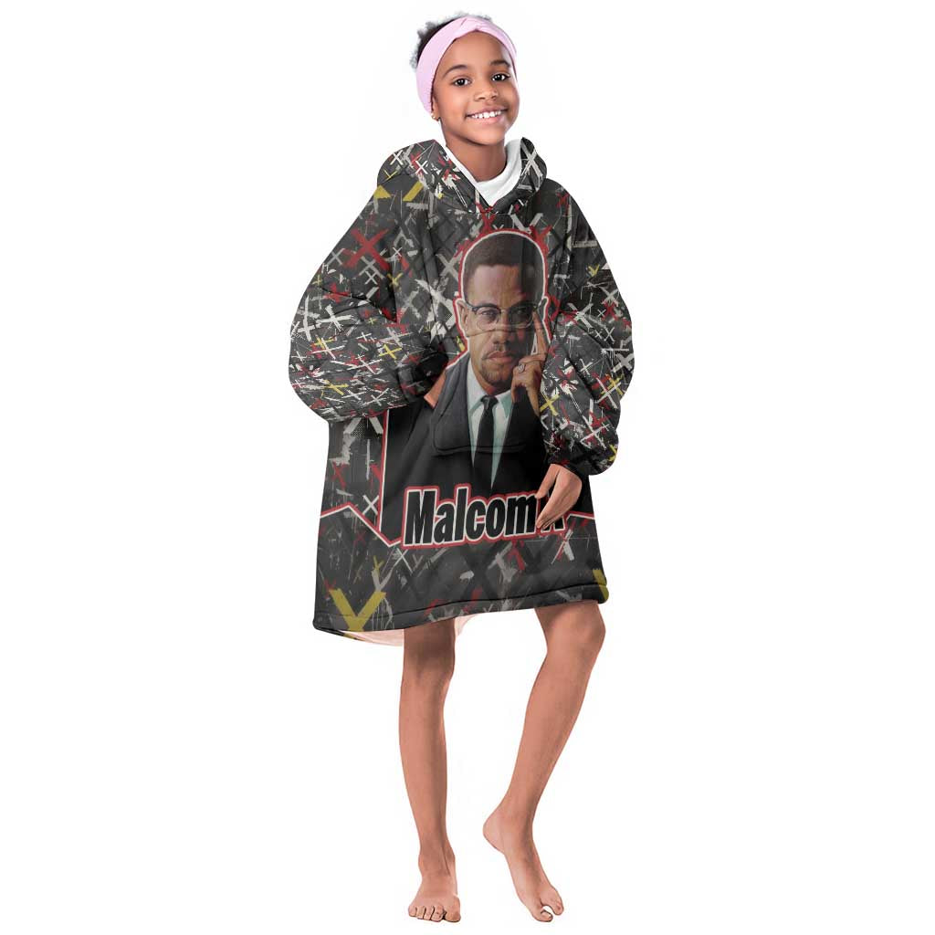 Malcolm X Kid Wearable Blanket Hoodie Street Art Style Portrait Quote The Future Belongs to Those Who Prepare Civil Rights Tribute - Wonder Print Shop
