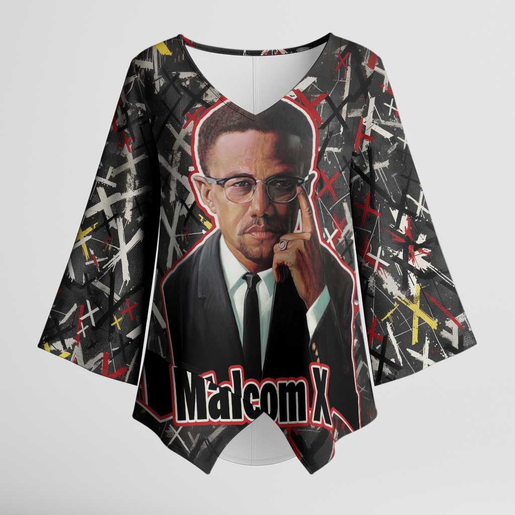 Malcolm X Kimono Sleeve Blouse Street Art Style Portrait Quote The Future Belongs to Those Who Prepare Civil Rights Tribute - Wonder Print Shop