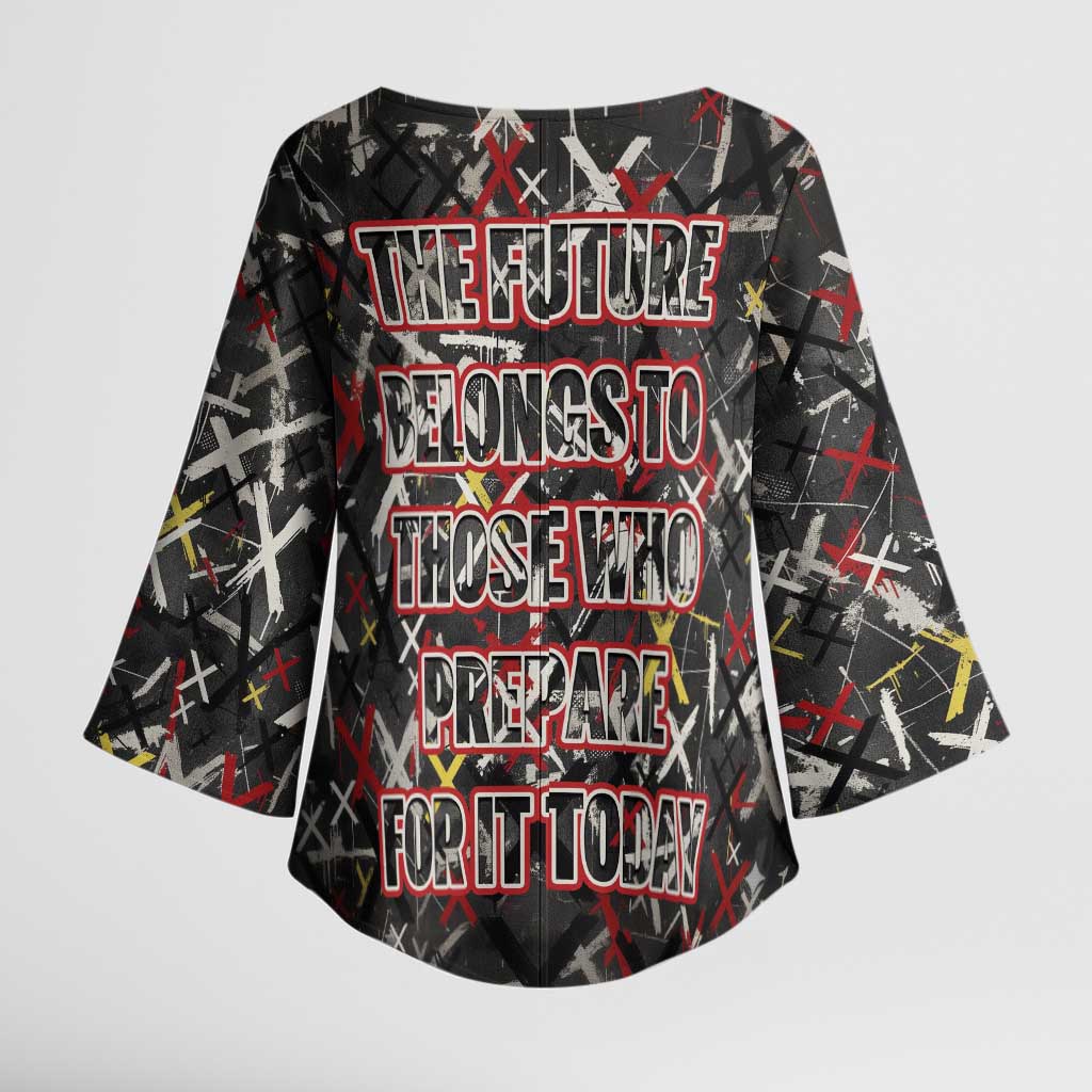Malcolm X Kimono Sleeve Blouse Street Art Style Portrait Quote The Future Belongs to Those Who Prepare Civil Rights Tribute - Wonder Print Shop