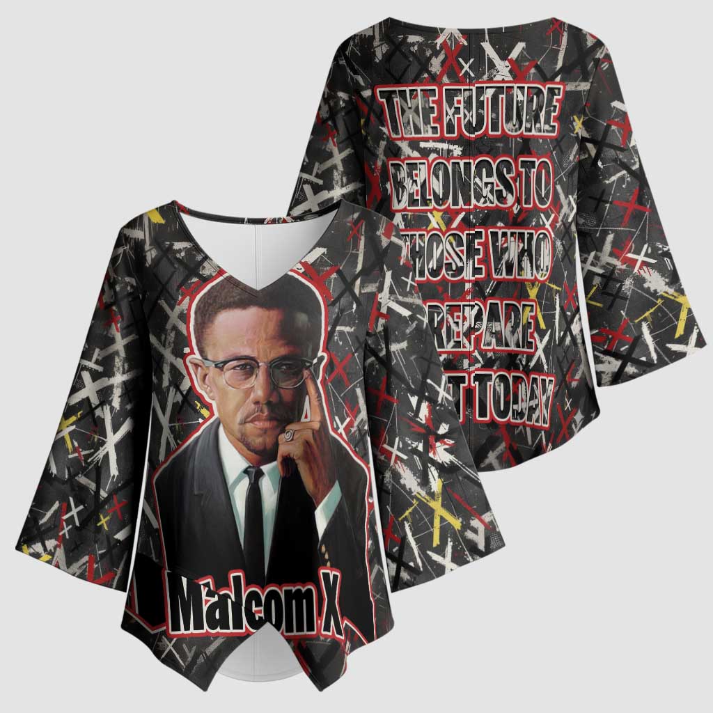 Malcolm X Kimono Sleeve Blouse Street Art Style Portrait Quote The Future Belongs to Those Who Prepare Civil Rights Tribute - Wonder Print Shop