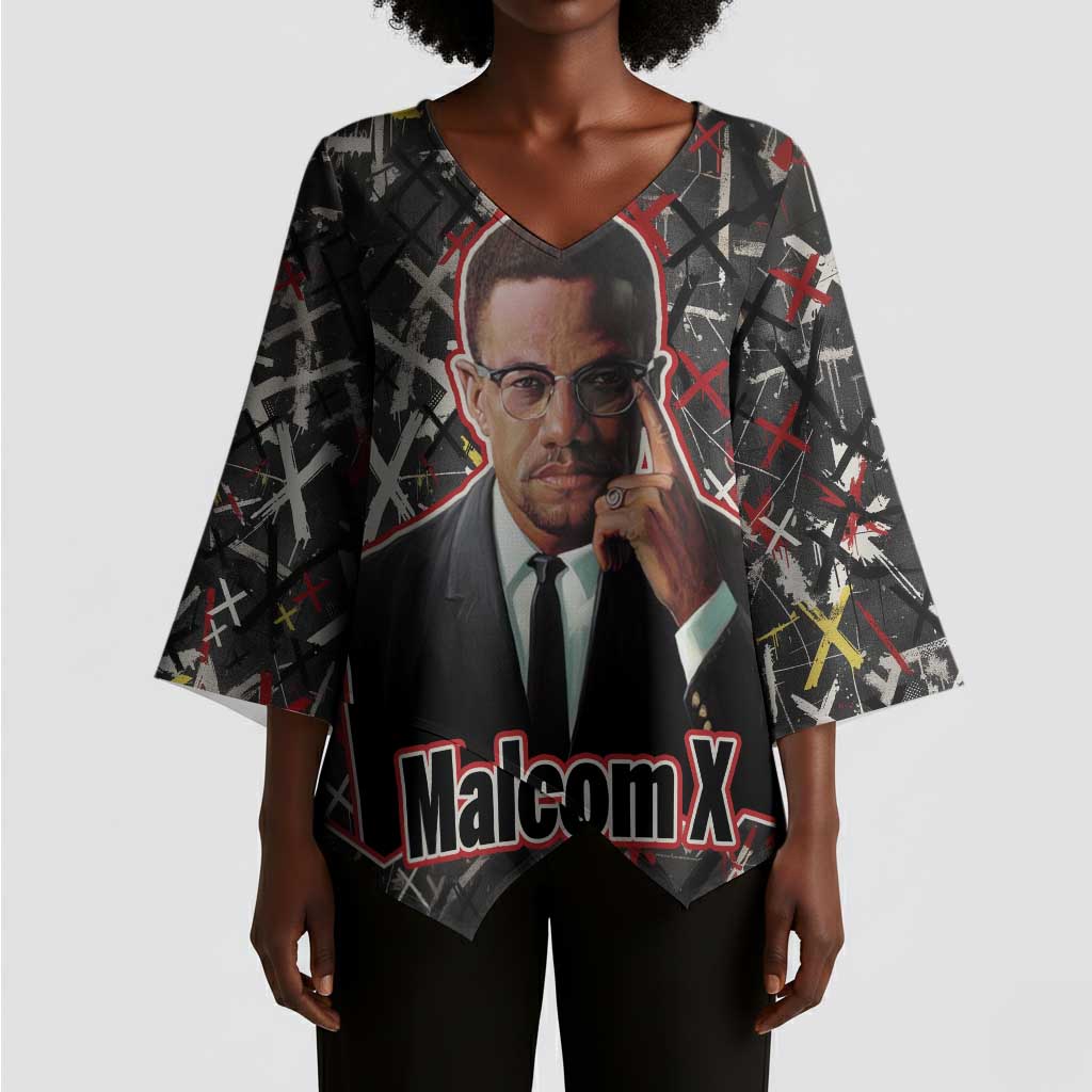 Malcolm X Kimono Sleeve Blouse Street Art Style Portrait Quote The Future Belongs to Those Who Prepare Civil Rights Tribute - Wonder Print Shop