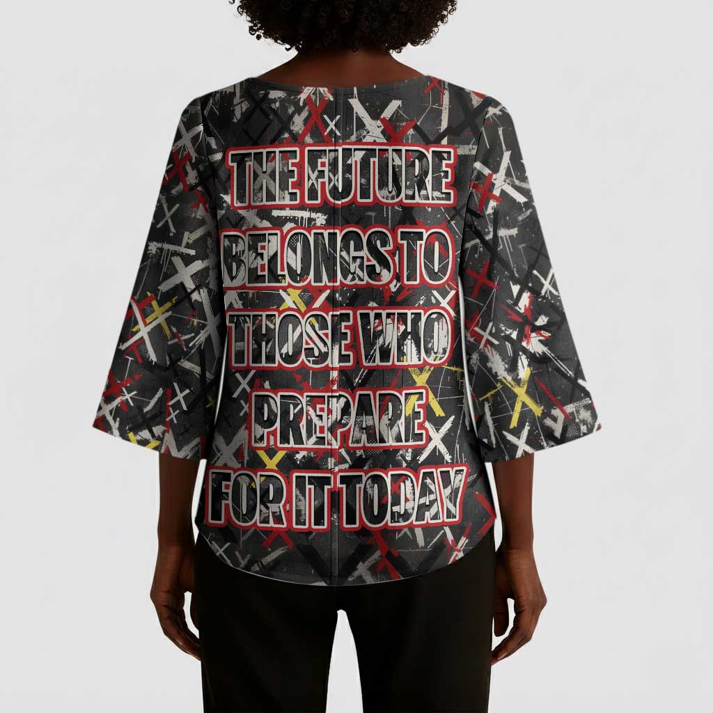 Malcolm X Kimono Sleeve Blouse Street Art Style Portrait Quote The Future Belongs to Those Who Prepare Civil Rights Tribute - Wonder Print Shop