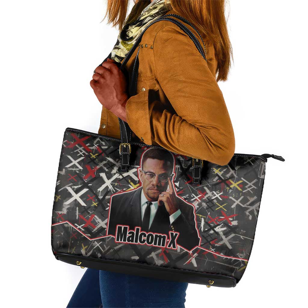 Malcolm X Leather Tote Bag Street Art Style Portrait Quote The Future Belongs to Those Who Prepare Civil Rights Tribute - Wonder Print Shop