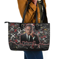 Malcolm X Leather Tote Bag Street Art Style Portrait Quote The Future Belongs to Those Who Prepare Civil Rights Tribute - Wonder Print Shop