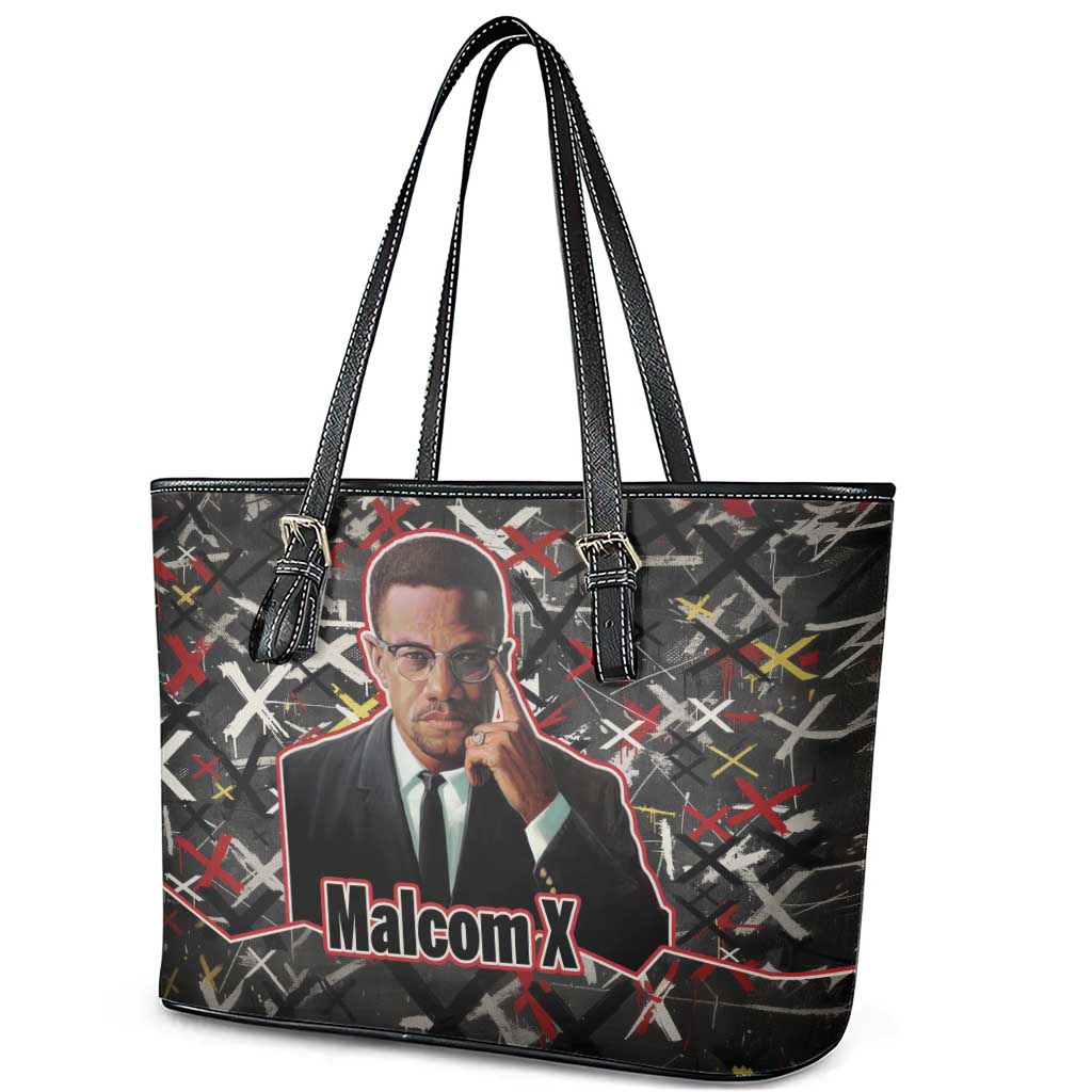 Malcolm X Leather Tote Bag Street Art Style Portrait Quote The Future Belongs to Those Who Prepare Civil Rights Tribute - Wonder Print Shop