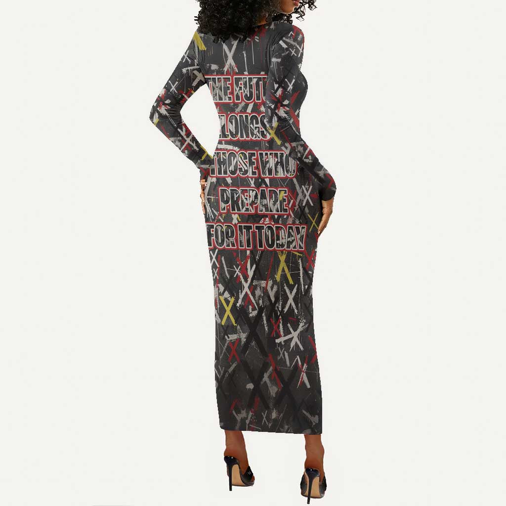 Malcolm X Long Sleeve Bodycon Dress Street Art Style Portrait Quote The Future Belongs to Those Who Prepare Civil Rights Tribute - Wonder Print Shop