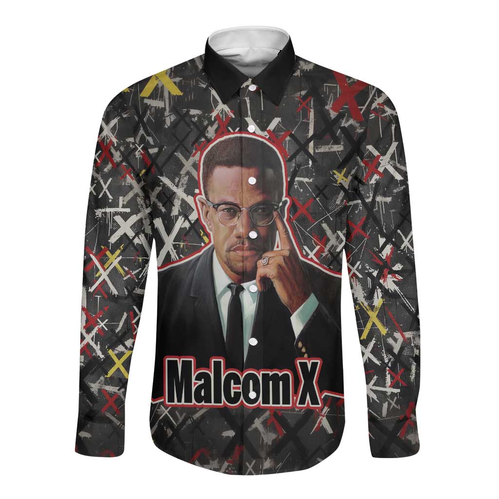 Malcolm X Long Sleeve Button Shirt Street Art Style Portrait Quote The Future Belongs to Those Who Prepare Civil Rights Tribute - Wonder Print Shop