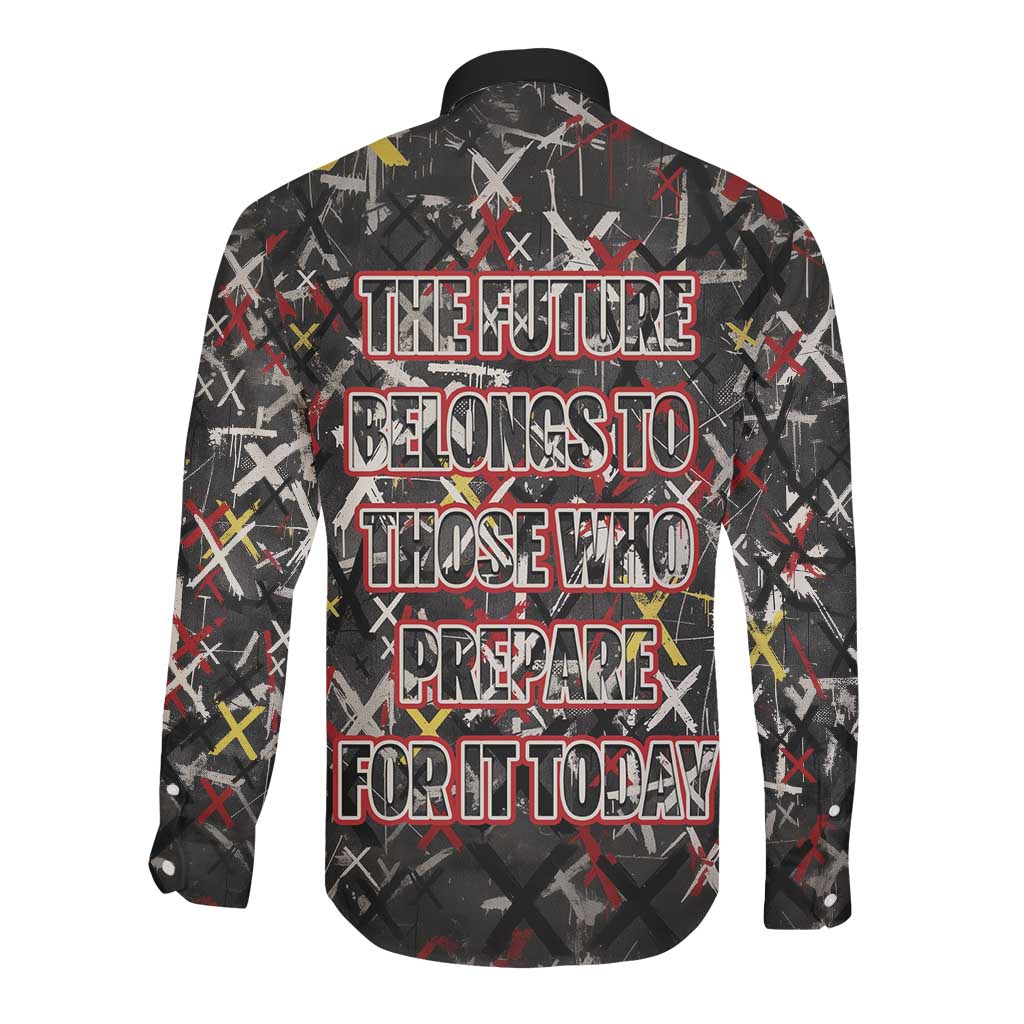 Malcolm X Long Sleeve Button Shirt Street Art Style Portrait Quote The Future Belongs to Those Who Prepare Civil Rights Tribute - Wonder Print Shop