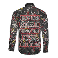 Malcolm X Long Sleeve Button Shirt Street Art Style Portrait Quote The Future Belongs to Those Who Prepare Civil Rights Tribute - Wonder Print Shop