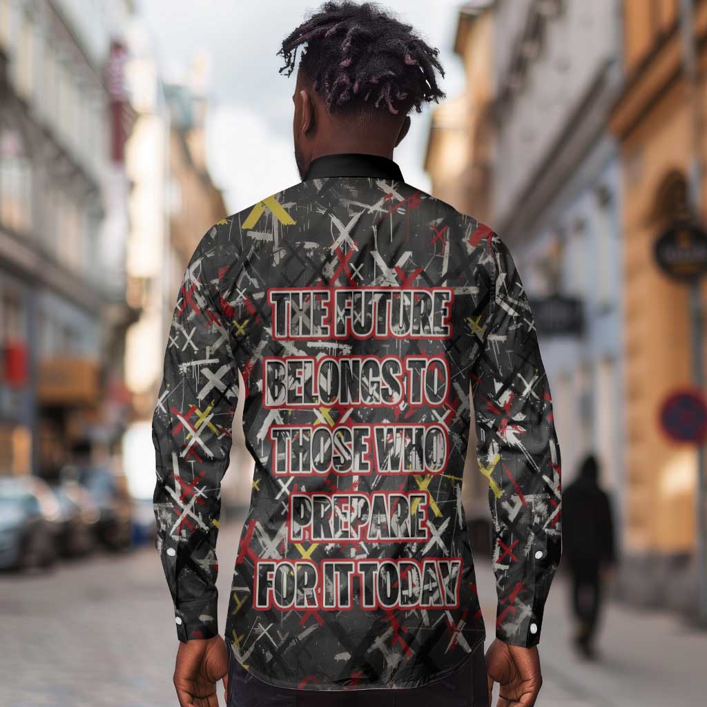 Malcolm X Long Sleeve Button Shirt Street Art Style Portrait Quote The Future Belongs to Those Who Prepare Civil Rights Tribute - Wonder Print Shop