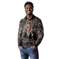 Malcolm X Long Sleeve Polo Shirt Street Art Style Portrait Quote The Future Belongs to Those Who Prepare Civil Rights Tribute - Wonder Print Shop