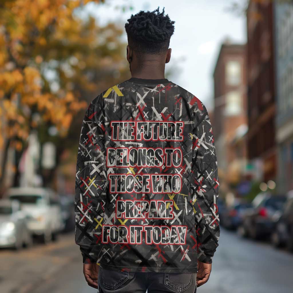 Malcolm X Long Sleeve Shirt Street Art Style Portrait Quote The Future Belongs to Those Who Prepare Civil Rights Tribute - Wonder Print Shop