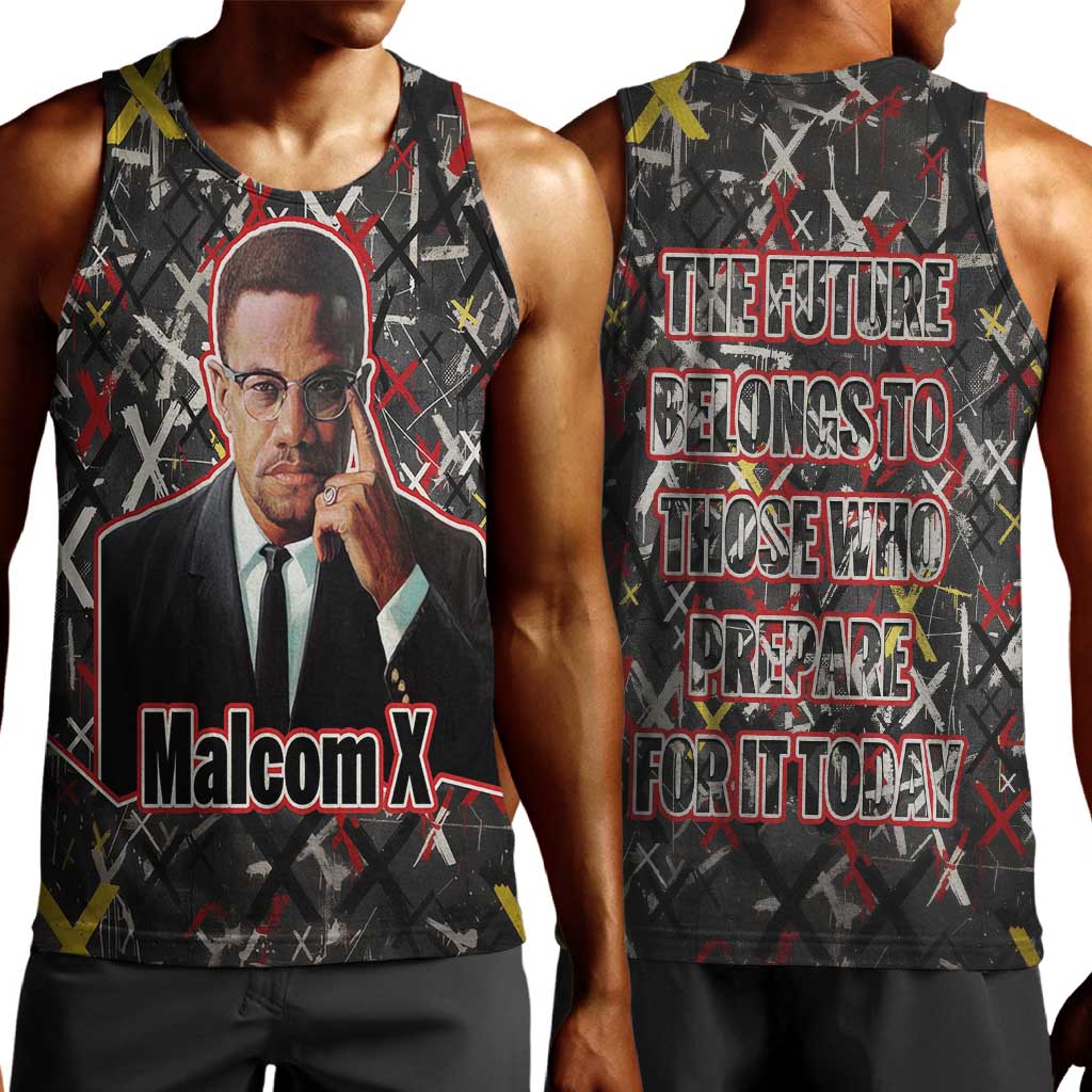 Malcolm X Men Tank Top Street Art Style Portrait Quote The Future Belongs to Those Who Prepare Civil Rights Tribute - Wonder Print Shop