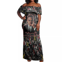 Malcolm X Off Shoulder Maxi Dress Street Art Style Portrait Quote The Future Belongs to Those Who Prepare Civil Rights Tribute - Wonder Print Shop