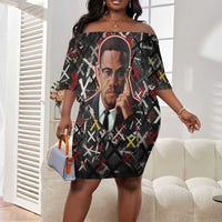 Malcolm X Off Shoulder Short Dress Street Art Style Portrait Quote The Future Belongs to Those Who Prepare Civil Rights Tribute - Wonder Print Shop