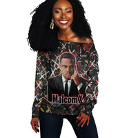 Malcolm X Off Shoulder Sweater Street Art Style Portrait Quote The Future Belongs to Those Who Prepare Civil Rights Tribute - Wonder Print Shop