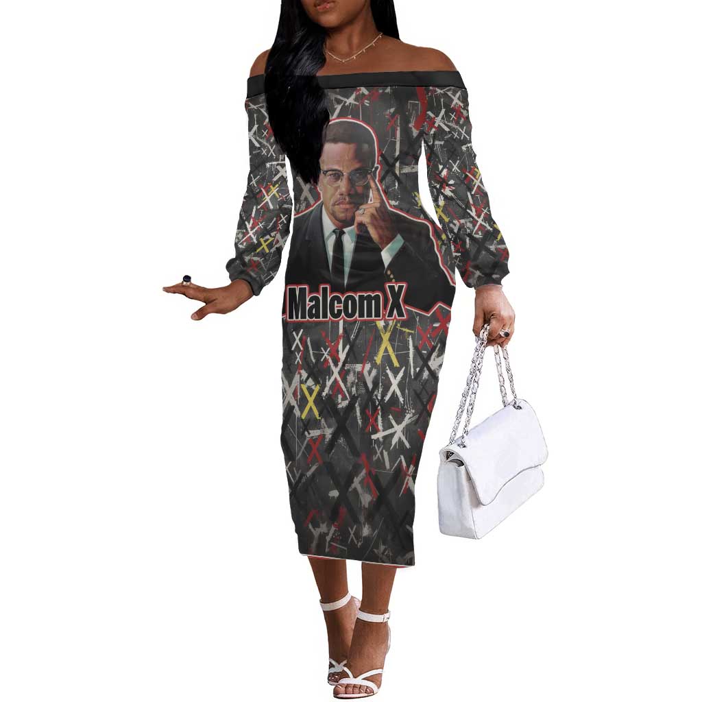 Malcolm X Off The Shoulder Long Sleeve Dress Street Art Style Portrait Quote The Future Belongs to Those Who Prepare Civil Rights Tribute - Wonder Print Shop