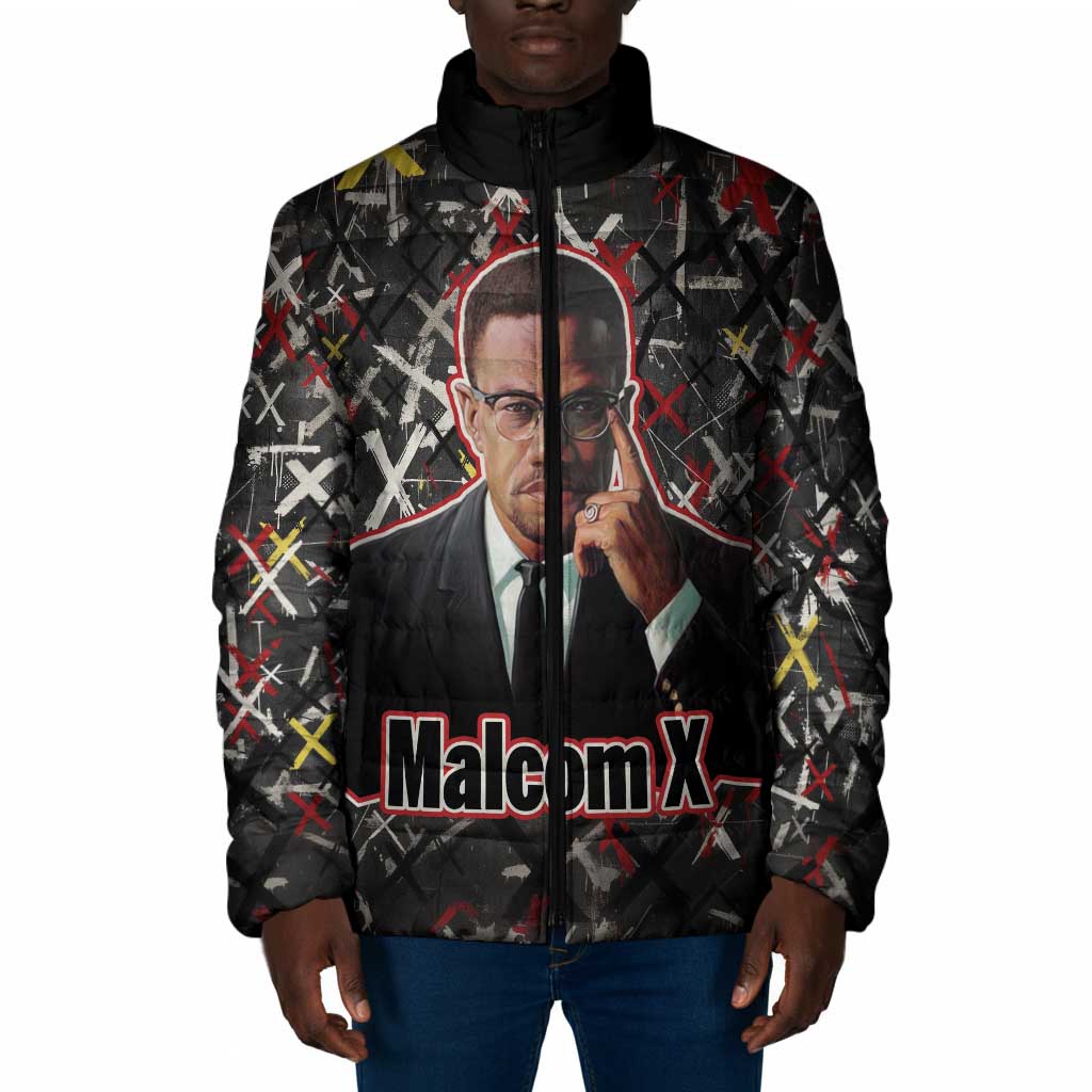 Malcolm X Padded Jacket Street Art Style Portrait Quote The Future Belongs to Those Who Prepare Civil Rights Tribute - Wonder Print Shop